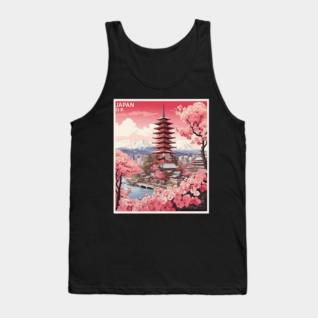 Japan Mt. Fuji Cherry Blossom Vintage Tourism Travel Poster Tank Top by TravelersGems